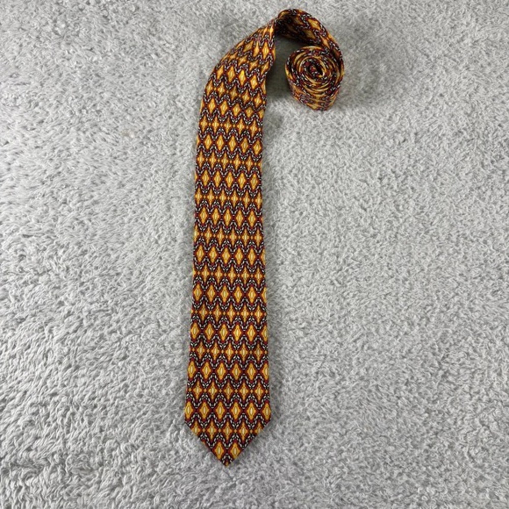 Brioni for Maus & Hoffman Mens Silk Tie Yellow Red Black Geometric Diamond Italy - Picture 2 of 5